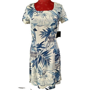Tori Richard Honolulu Dress Made in Hawaii Short Sleeve Blue & White XS Vintage